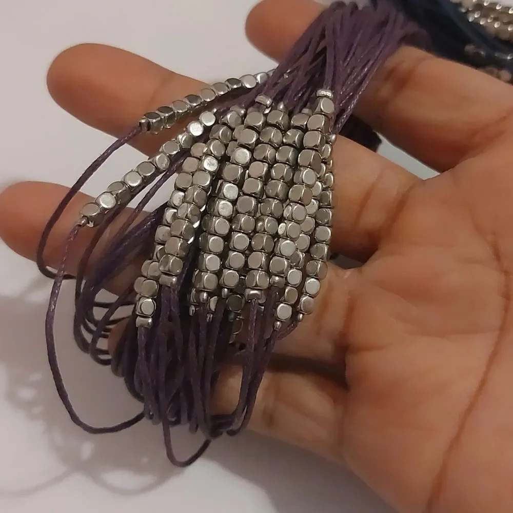 Multistrand Woven Cotton Cords Toggle Bracelets Silver Accent
